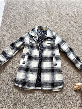 Steve Madden Sophia Shacket Plaid Coat Black & White Small